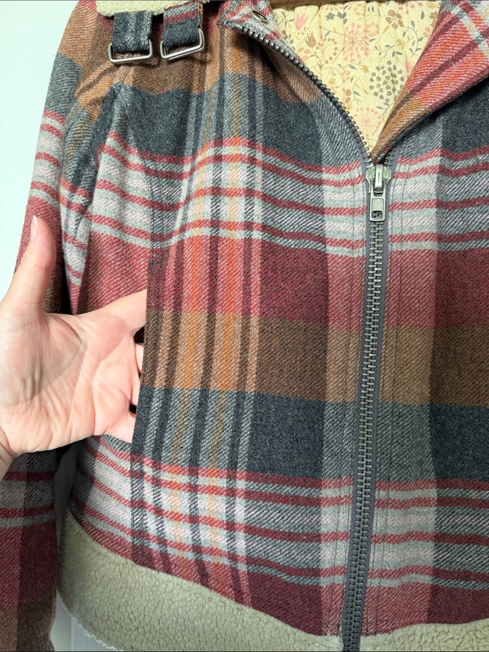 Free People plaid Sherpa moto jacket size M - Picture 3 of 5
